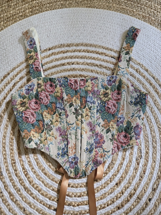 Tic Toc Tops - Floral Brocade Cropped Corset Tank Top Victorian Cottagecore Fairycore